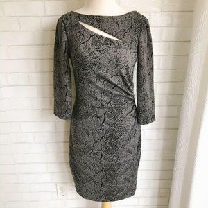 Kay Unger Gray Black Ruched Dress 3/4 Sleeve 8